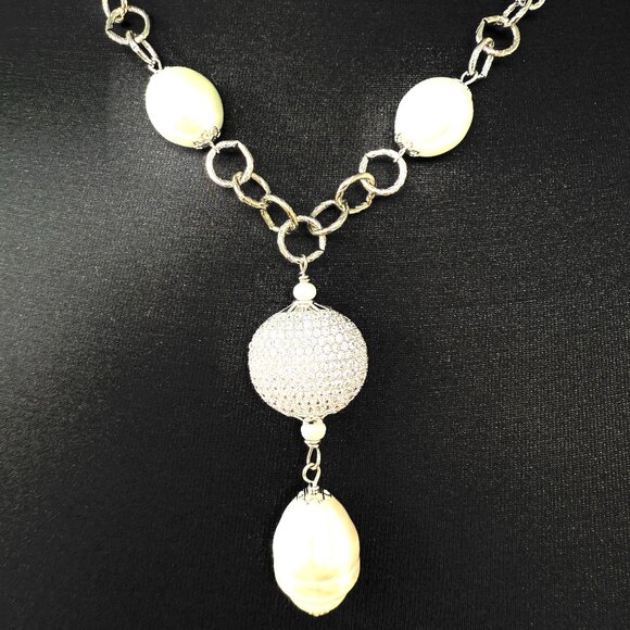 😍New! Anita K Mobe Pearl and CZ Necklace - Picture 1 of 2